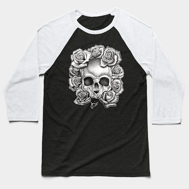 Skull & Roses Baseball T-Shirt by JIMDOWNTATTOOS